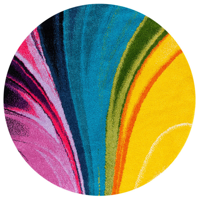 Ebern Designs Cleveland Machine Woven Performance Blue/Yellow Rug